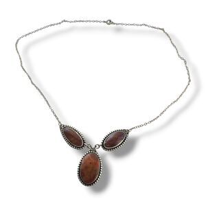 VTG Jasper Brown Necklace Stamped Sterling Silver 20" Classic Earth Tone Boho
